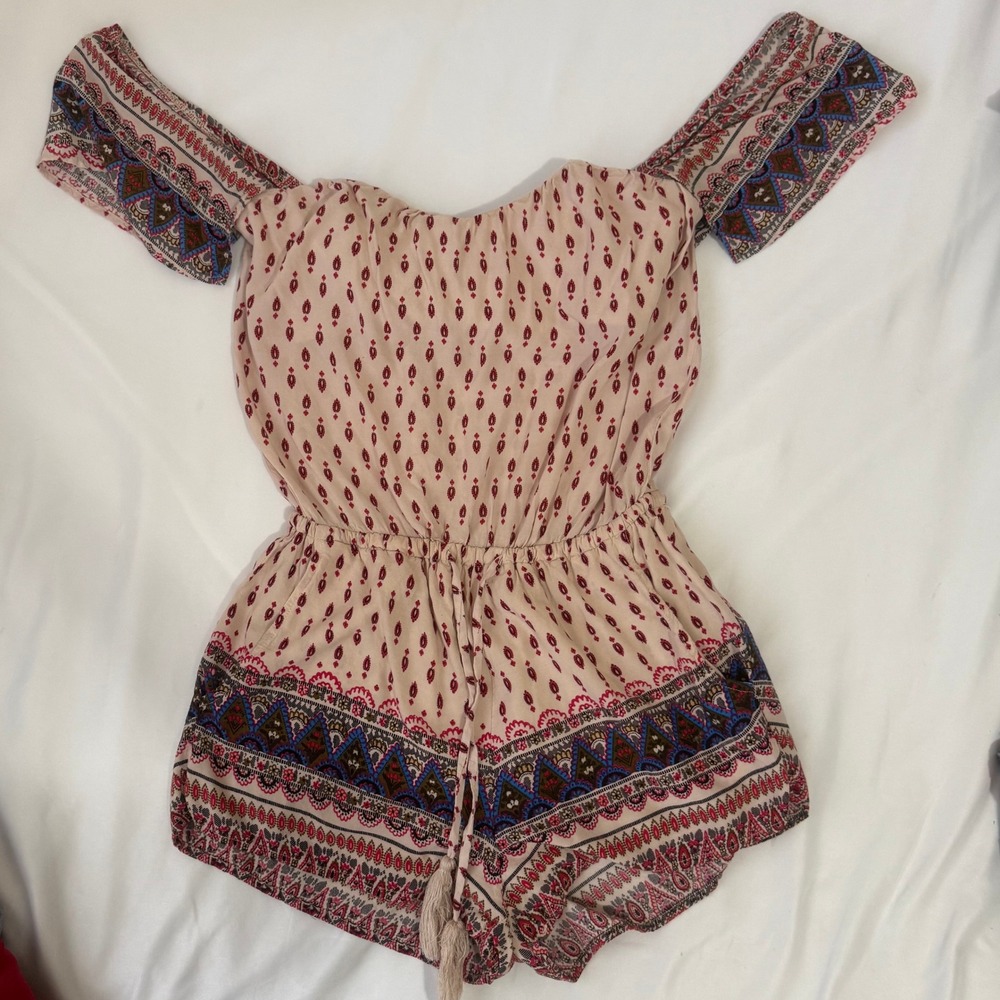 Cotton Candy LA Women Pink Boho Paisley Off‎ Shoulder Romper Small